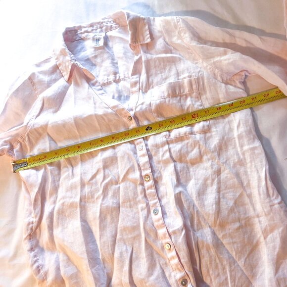 Sigrid Olsen pure linen split neck button front shirt Pale Pastel Pink Medium - Picture 5 of 8